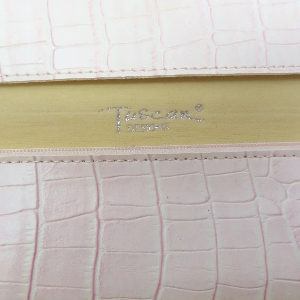 Tuscan‎ Designs Cream Croc Embossed Leather Jewelry Roll Travel Organizer Case